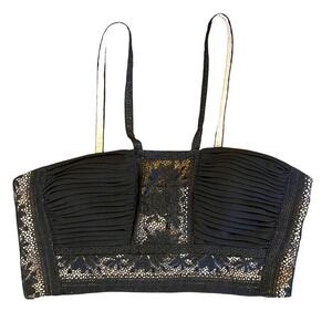 Free People Bella Women Top 12 Black Poly Blend Lace trim, Strappy, Crop Cami